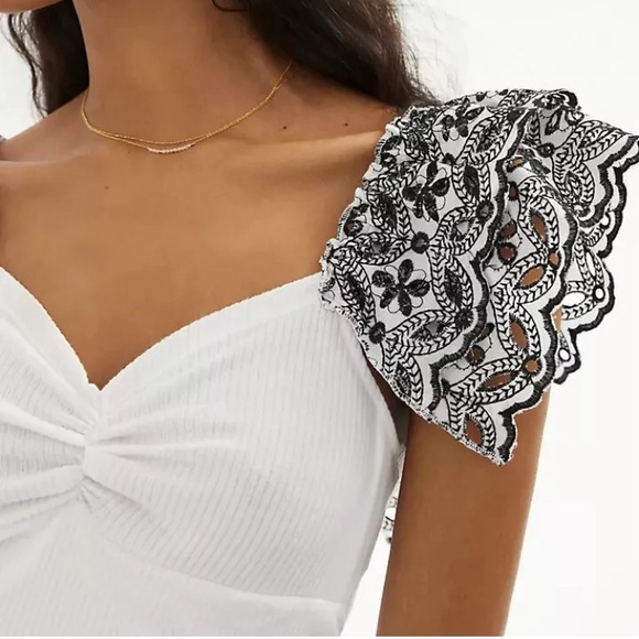 Anthropologie  Ruffle-Sleeve Eyelet Top - Size Medium - Picture 4 of 4